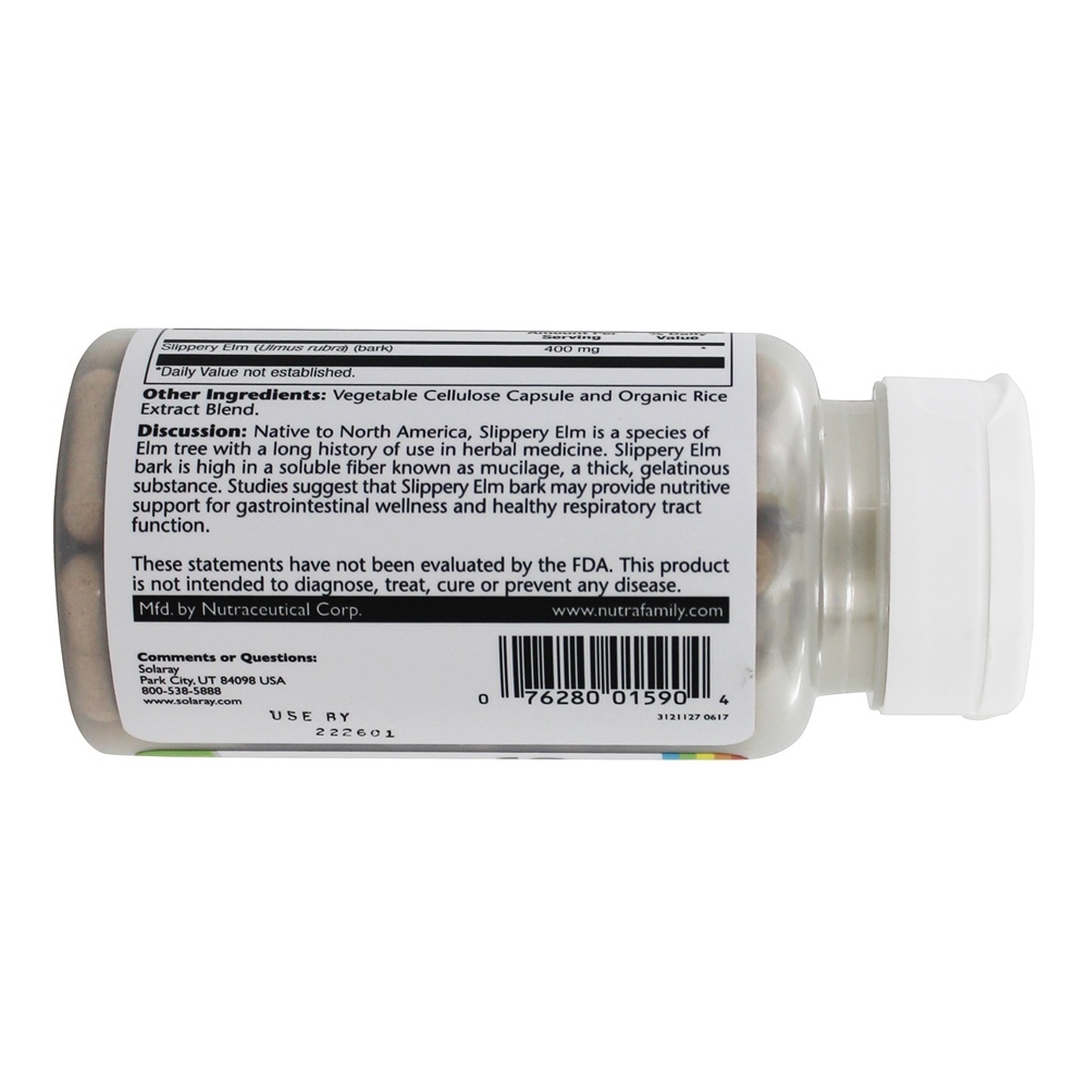Slippery Elm 400 mg. - 100 Cápsula (s) vegetal (s) Solaray - Imagem 3