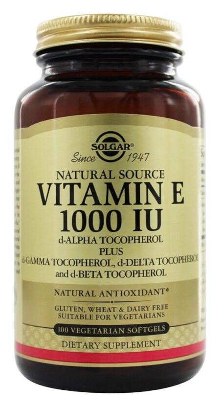 Vitamina E Como d Alpha Tocoferol 1000 UI - 100 Cápsulas Vegetarianas Solgar