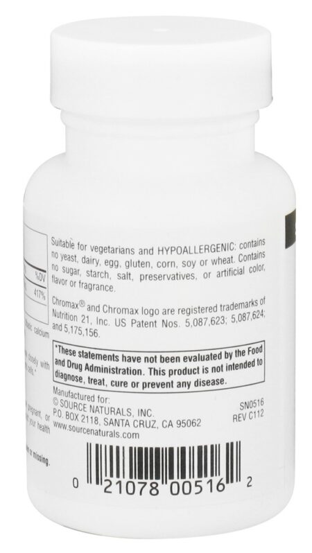 Picolinato Ultra Cromo 500 mcg. - 120 Tablets Source Naturals - Image 3