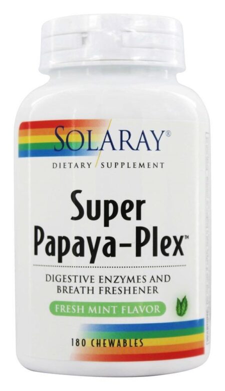 Super Papaya-Plex Sabor Menta Fresca - 180 comprimidos mastigáveis Solaray