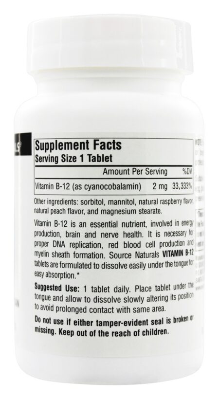 Vitamina B12 Sublingual 2000 mcg. - 100 Tablets Source Naturals - Image 2