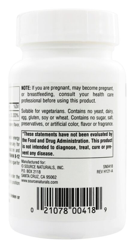 Vitamina B12 Sublingual 2000 mcg. - 100 Tablets Source Naturals - Image 3