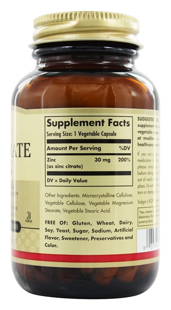 Citrato de Zinco 30 mg. - Cápsulas vegetarianas 100 Solgar - Imagem 2