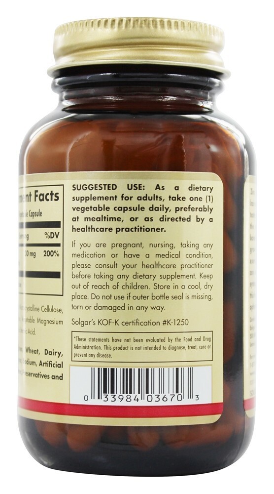 Citrato de Zinco 30 mg. - Cápsulas vegetarianas 100 Solgar - Imagem 3