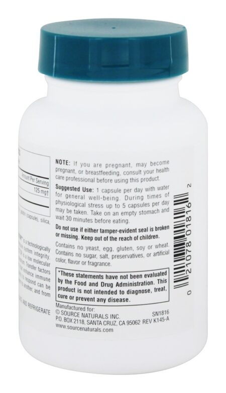 Wellness Transfer Factor Para Suporte Imunológico 125 mg. - Cápsulas 60 Source Naturals - Image 3