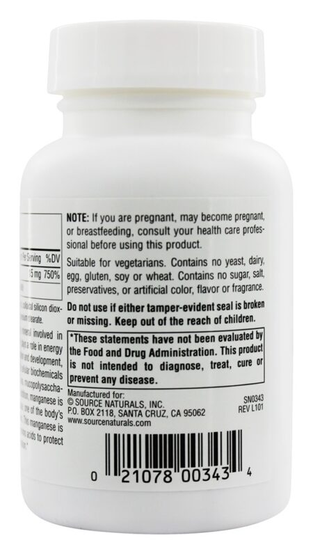 Quelato de aminoácidos de manganês 15 mg. - 250 Tablets Source Naturals - Image 3