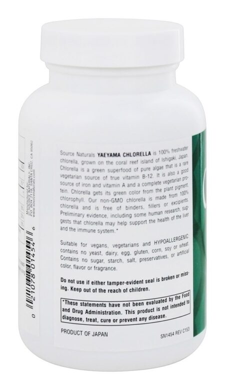 Yaeyama Chlorella 200 mg. - 600 Tablets Source Naturals - Image 3