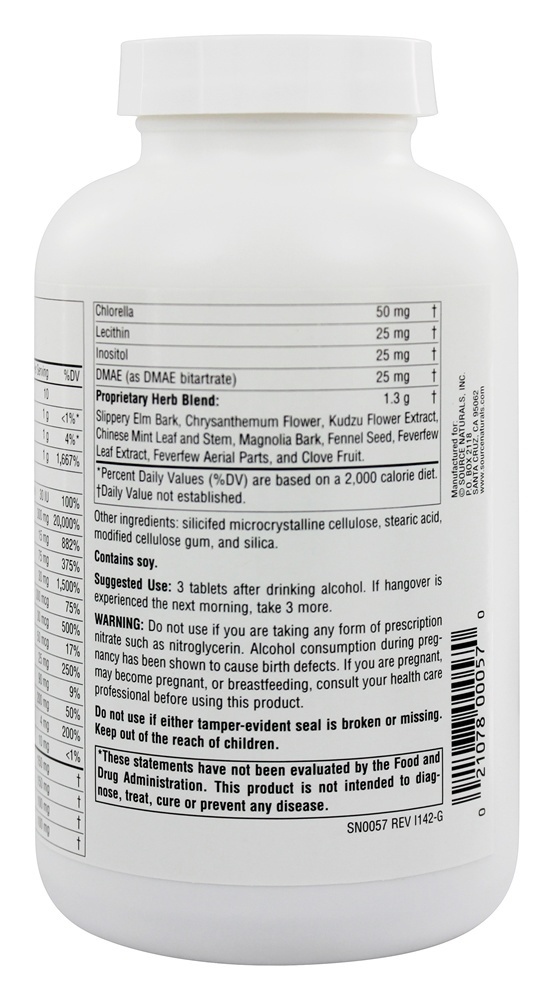 Fórmula Para a Ressaca Complexo Multi-Nutricional - 120 Tablets Source Naturals - Imagem 3