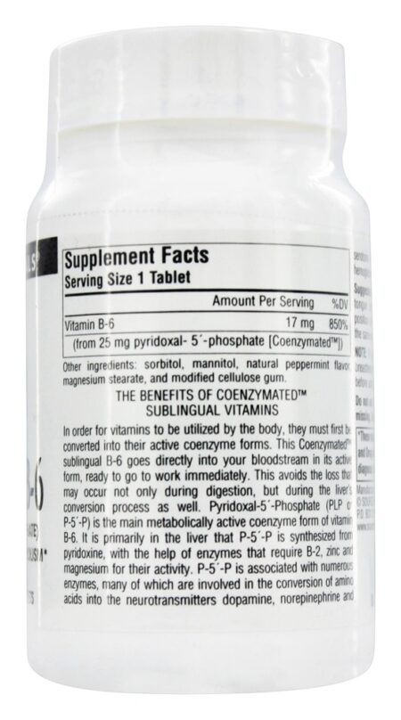 B6 Coenzimada Sublingual 25 mg. - 120 Tablets Source Naturals - Image 2