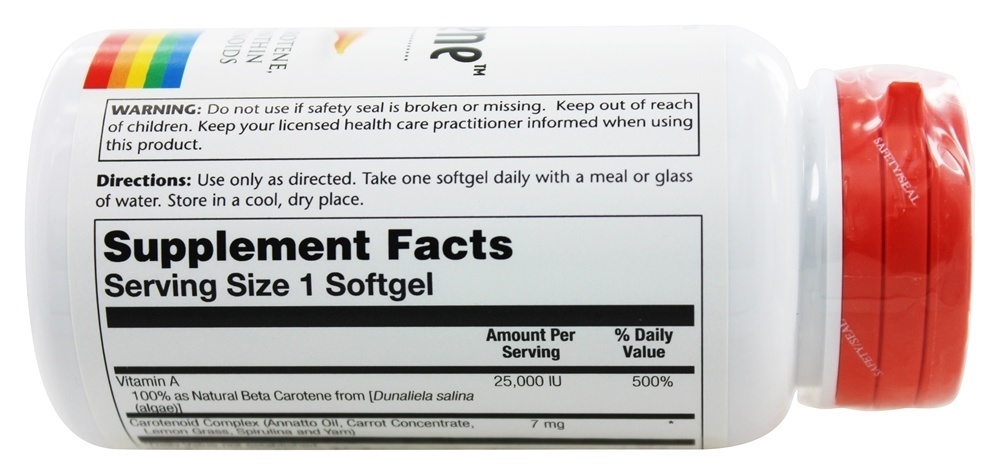 Caroteno Alimentar Natural 25,000 UI - 100 Softgels Solaray - Imagem 2