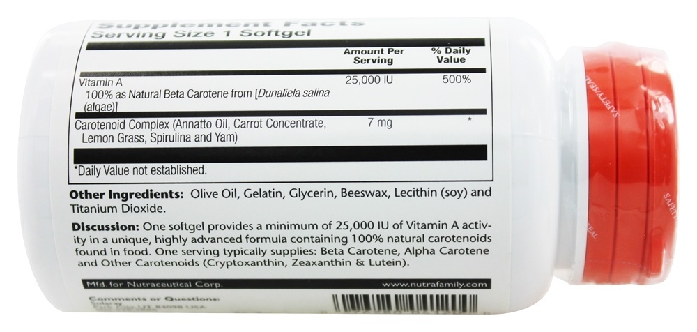 Caroteno Alimentar Natural 25,000 UI - 100 Softgels Solaray - Imagem 3