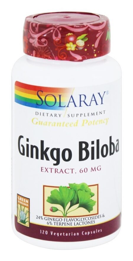 Garantido Potência Ginkgo Biloba Extrair 60 mg. - Cápsulas vegetarianas 120 Solaray