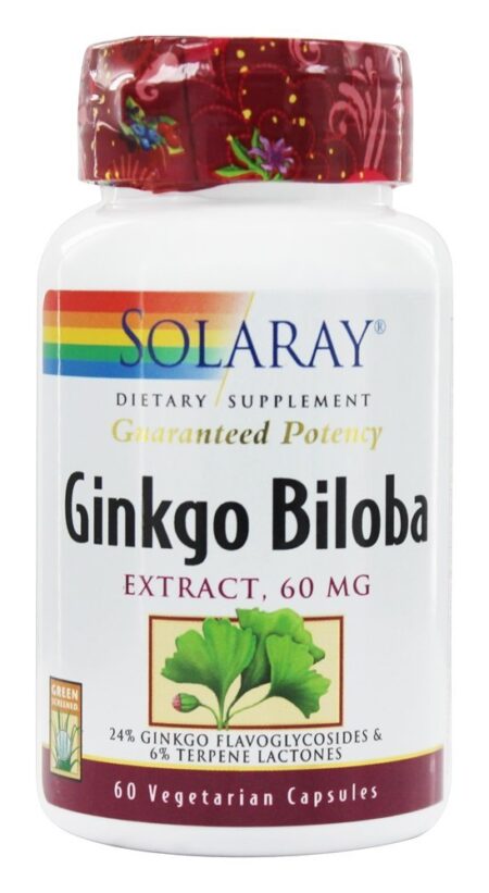 Garantido Potência Ginkgo Biloba Extrair 60 mg. - Cápsulas vegetarianas 60 Solaray