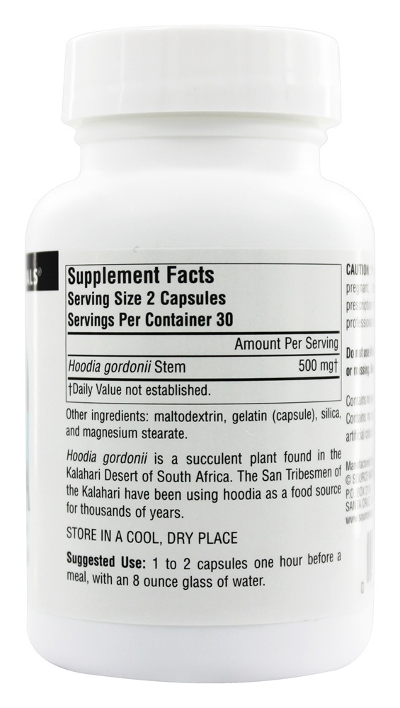 Hoodia Extrair Hoodia Gordonii 20:1 250 mg. - Cápsulas 60 Source Naturals - Imagem 2