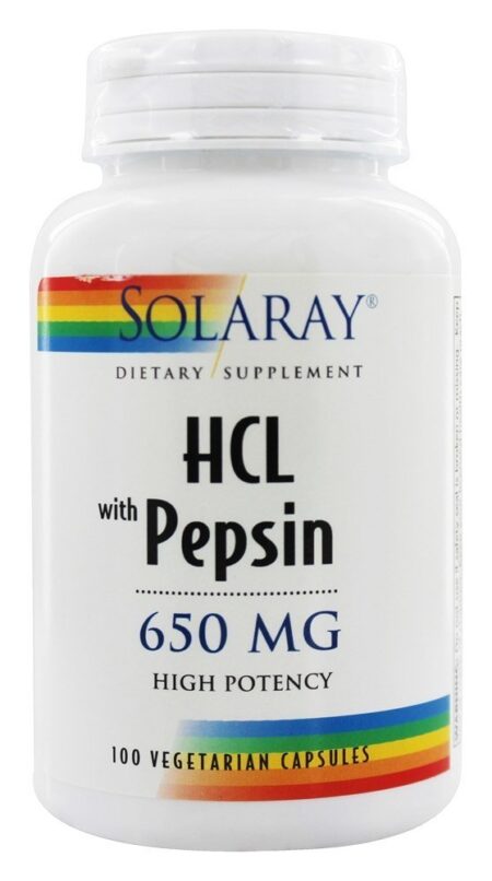 HCL com alta potência de pepsina 650 mg. - Cápsulas 100 Solaray