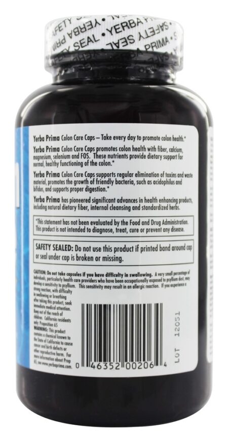 Colon Care Para a Saúde do Cólon 625 mg. - Cápsulas 180 Yerba Prima - Image 3