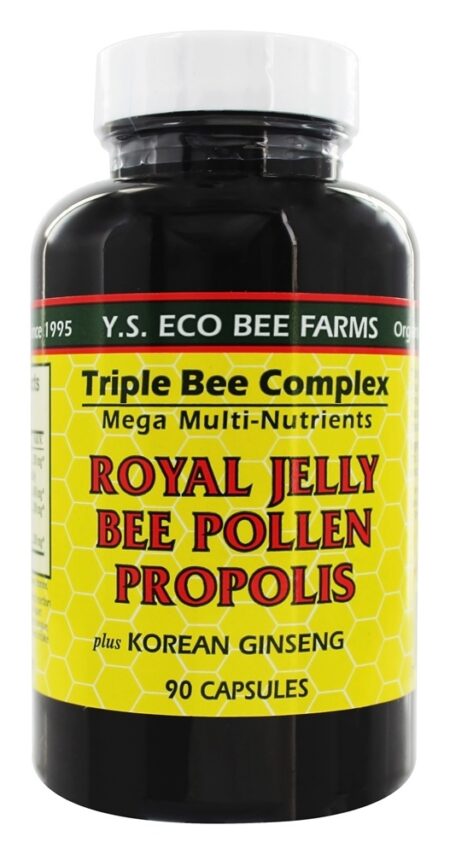 Complexo de Abelha Triplo de Geléia Real, Pólen de Abelha & Própolis + Korean Ginseng - Cápsulas 90 YS Organic Bee Farms