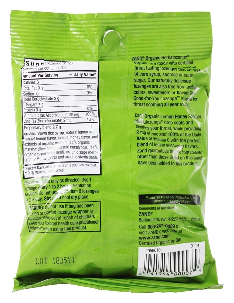 Herbalozenge Orgânico Limão Mel Chupeta com Zinco & Vitamina C Limão Sabor - 18 Pastilhas Zand - Imagem 2