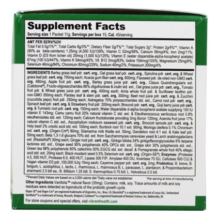 Green Vibrance Versão 18.0 Superalimento à Base de Plantas 25 Bilhões de UFC - 15 Pacotes (s) Vibrant Health - Image 2