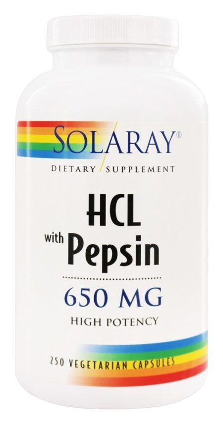 HCL com alta potência de pepsina 650 mg. - Cápsulas 250 Solaray