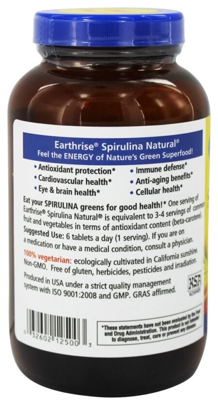 Spirulina Natural Superalimento Verde Para Longevidade 500 mg. - 360 Tablets Earthrise - Image 3