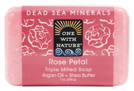 Morto Mar Mineral Bar Sabão Suave Esfoliantes Rosa Pétala - 7 oz. One With Nature