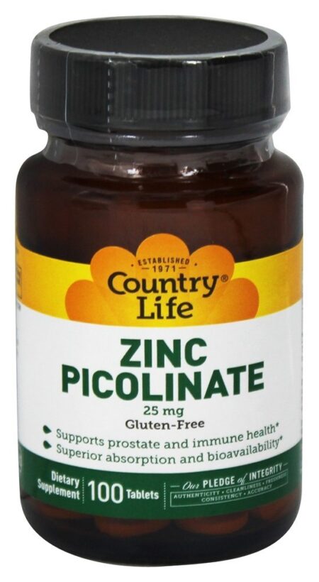 Picolinato de Zinco de Absorção Avançada 25 mg. - 100 Tablets Country Life