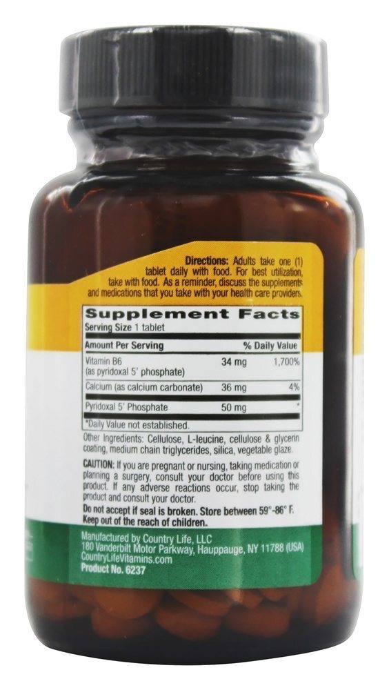 P-5-P Piridoxal 5 Fosfato 50 mg. - 100 Tablets Country Life - Imagem 2
