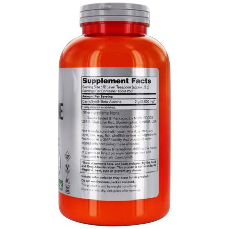 Now Sports Beta-Alanine Powder - 500 Gramas NOW Foods - Image 2