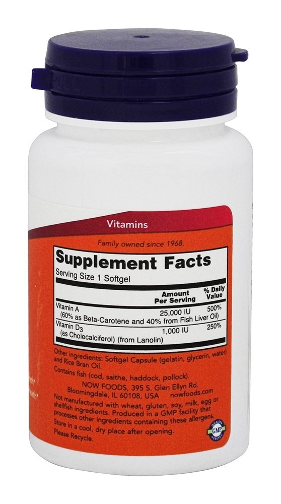 Nutrição Essencial Ultra A & D3 - 100 Softgels NOW Foods - Imagem 2