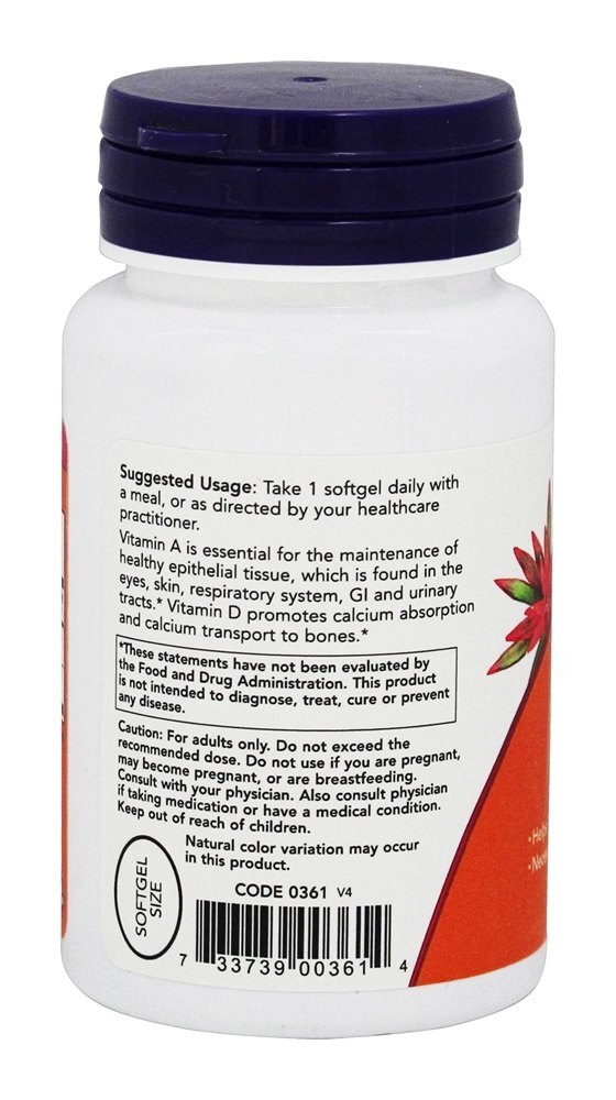 Nutrição Essencial Ultra A & D3 - 100 Softgels NOW Foods - Imagem 3