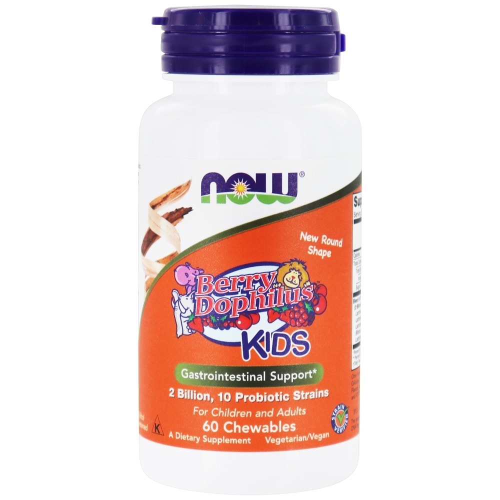 BerryDophilus 10 Cepas probióticas 2 Bilhões de UFC - 60 Mastigáveis NOW Foods