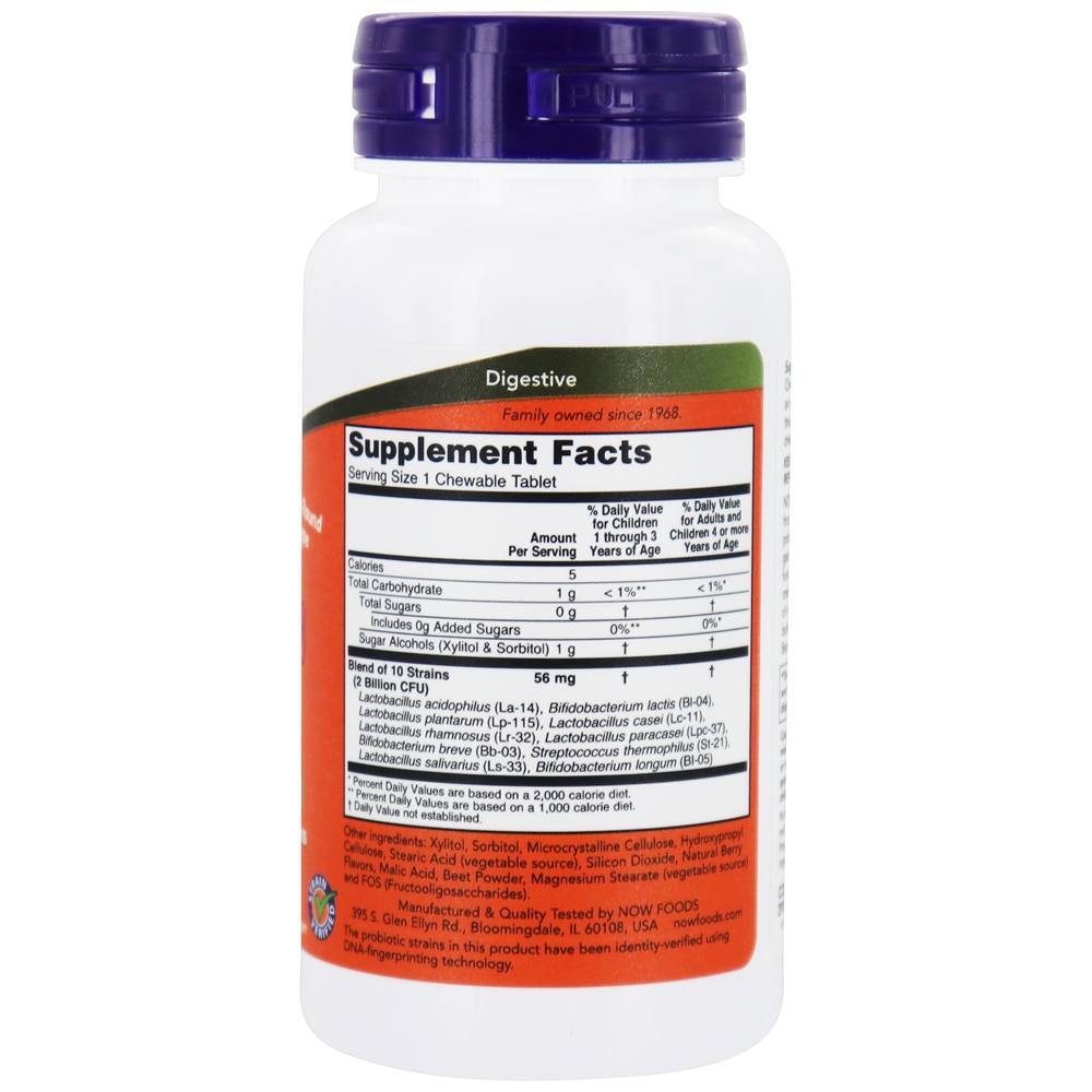 BerryDophilus 10 Cepas probióticas 2 Bilhões de UFC - 60 Mastigáveis NOW Foods - Imagem 2