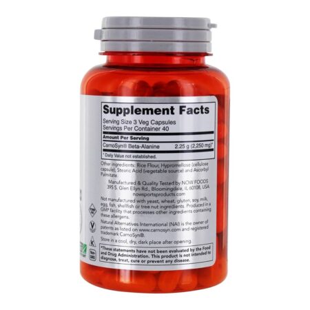 NOW Sports Beta-Alanine Endurance 750 mg . - 120 Cápsula (s) vegetal (s) NOW Foods - Image 2