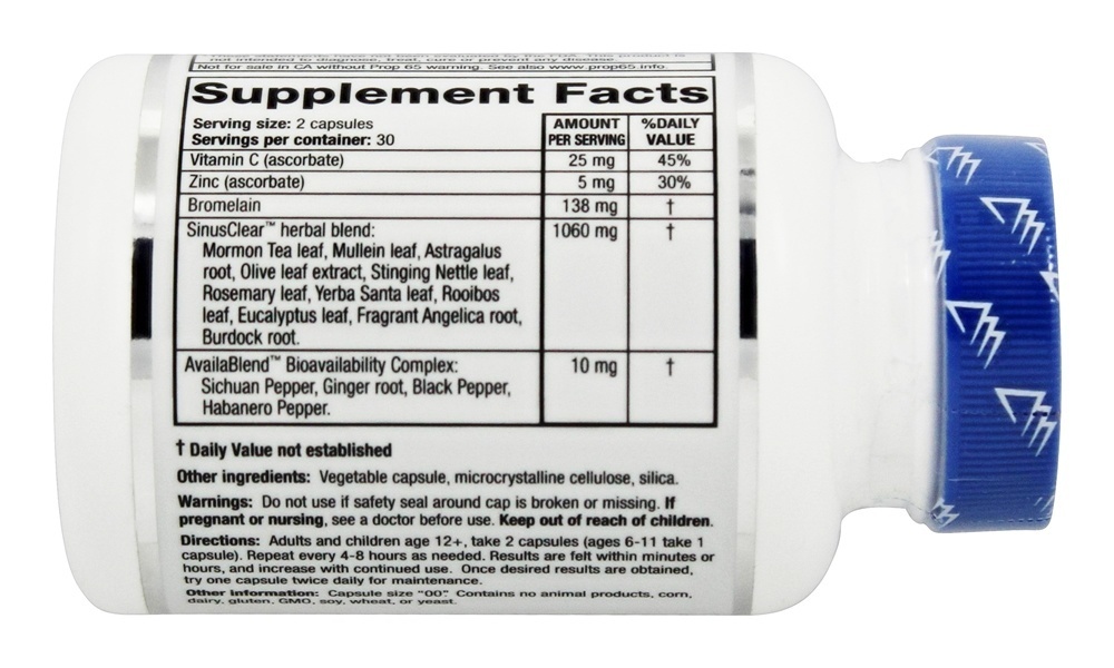 SinusClear Complete Apoio Sinus - 60 Tampas veganas Ridgecrest Herbals - Imagem 2