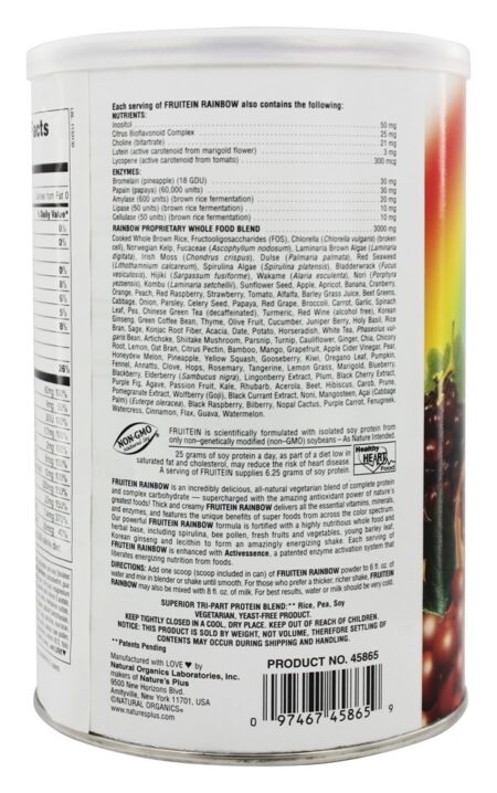 Fruitein Vegetariano Shake Rainbow - 1.3 lbs. Natures Plus - Image 3