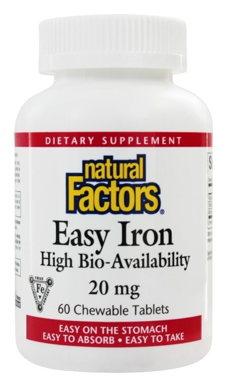 Bio-disponibilidade alta do Iron Easy 20 mg. - 60 comprimidos mastigáveis Natural Factors