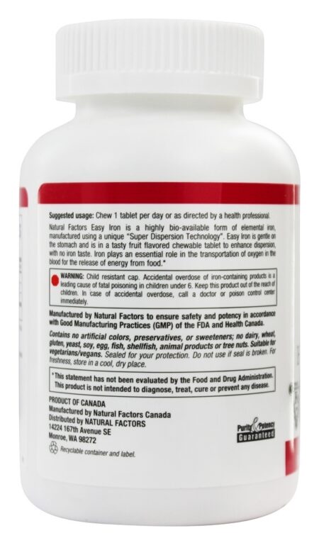 Bio-disponibilidade alta do Iron Easy 20 mg. - 60 comprimidos mastigáveis Natural Factors - Image 3