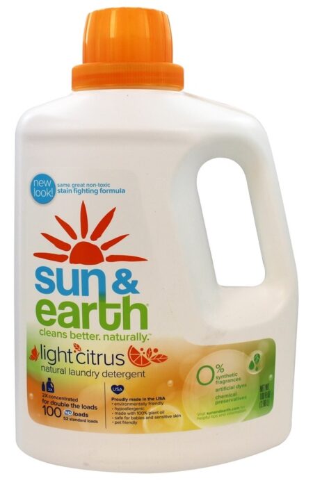 Detergente de lavanderia natural 52 para 100 Carrega Citrus claro - 100 fl. oz. Sun & Earth