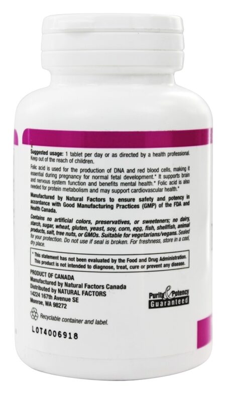 Ácido Fólico 1000 mcg. - 90 Tablets Natural Factors - Image 3