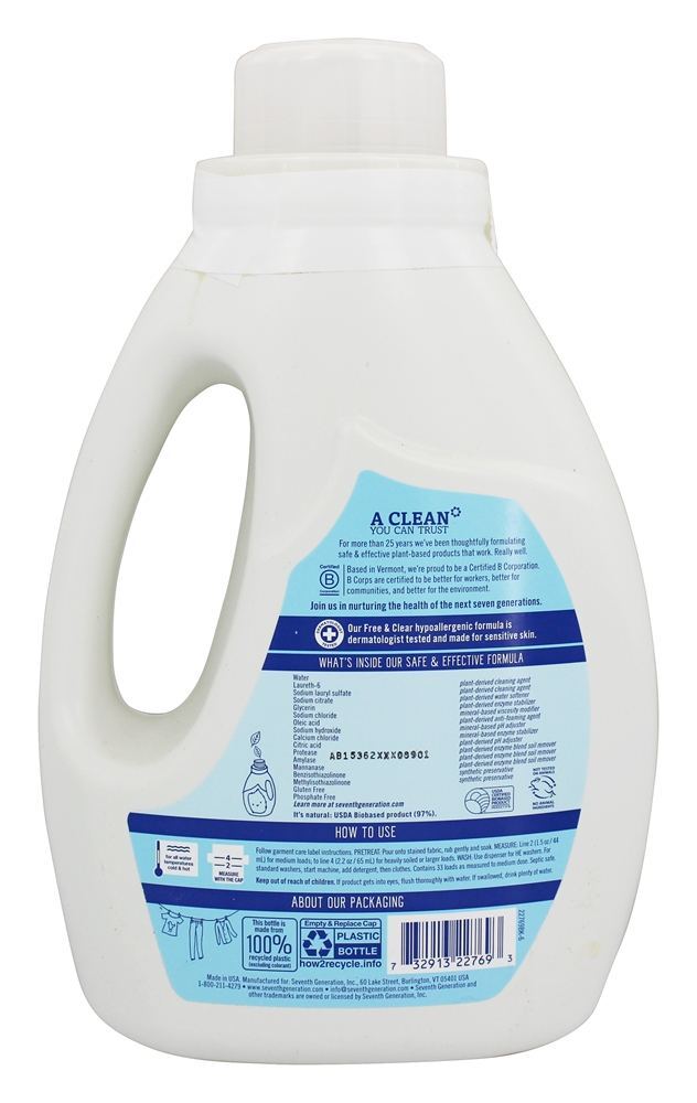 Detergente de lavanderia líquida natural 33 Cargas livres e limpas - 50 fl. oz. Seventh Generation - Imagem 2