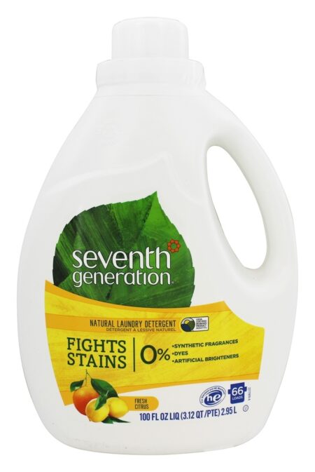 Detergente de lavanderia líquido natural 66 carrega a brisa fresca de citrinos - 100 fl. oz. (anteriormente White Flower & Bergamot Citrus) Seventh Generation