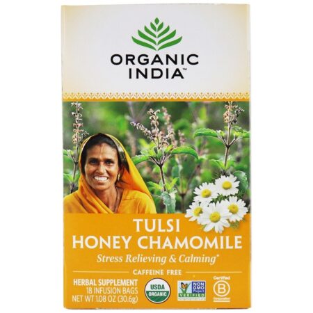 Tulsi Chá Sem cafeína Mel Camomila - 18 Saquinhos de Chá Organic India