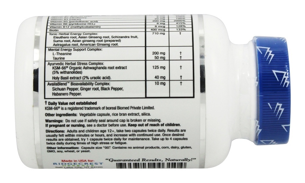 Lutador de fadiga adrenal - 60 Tampas veganas Ridgecrest Herbals - Imagem 3