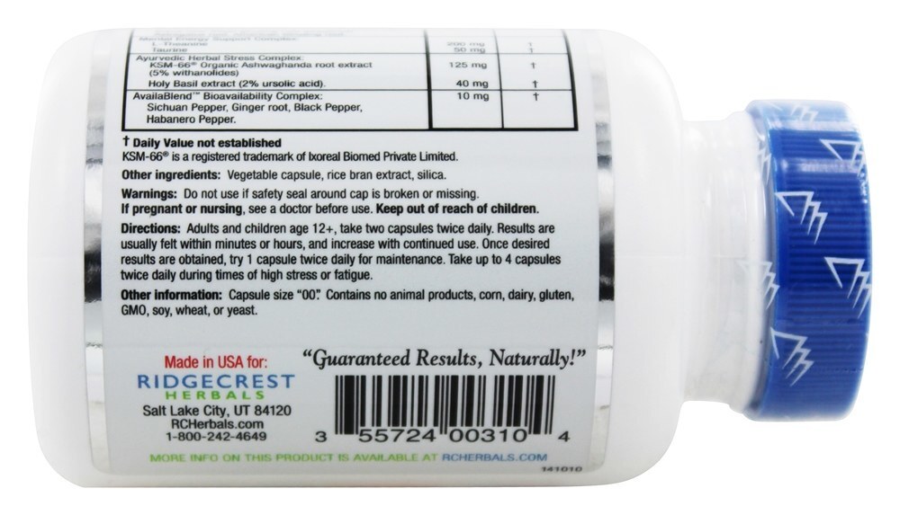 Lutador de fadiga adrenal - 60 Tampas veganas Ridgecrest Herbals - Imagem 4