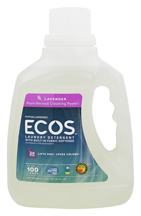 ECOS Detergente de lavanderia hipoalergênico com amaciantes de tecido embutidos 100 Carga de lavanda - 100 fl. oz. Earth Friendly