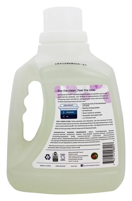 ECOS Detergente de lavanderia hipoalergênico com amaciantes de tecido embutidos 100 Carga de lavanda - 100 fl. oz. Earth Friendly - Image 2