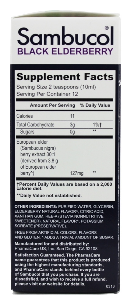 Líquido de sabugueiro preto sem açúcar - 4 fl. oz. Sambucol - Imagem 2