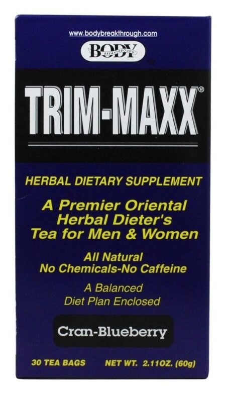 Trim-Maxx Herbal Dieter Chá para homens e mulheres Cran-Blueberry - 30 Saquinhos de Chá Body Breakthrough