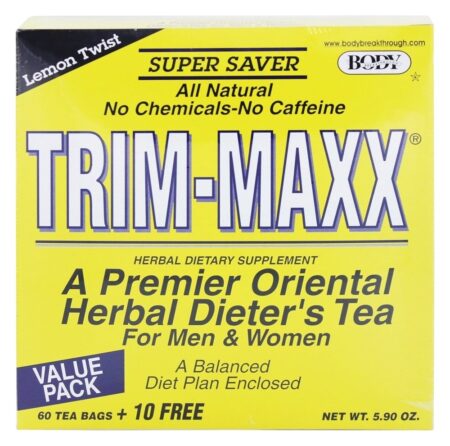 Trim-Maxx Herbal Dieter chá para homens e mulheres Lemon Twist - 70 Saquinhos de Chá Body Breakthrough